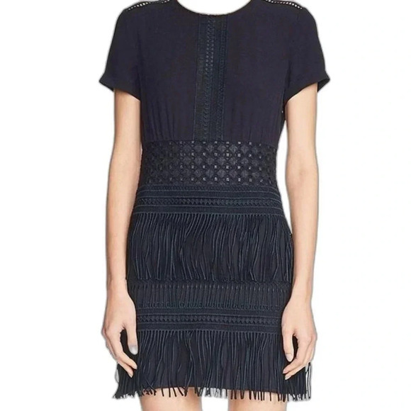 Maje Reia Embroidered Tassel Fringe Dress Dark Navy size 3 (large) - Picture 11 of 11